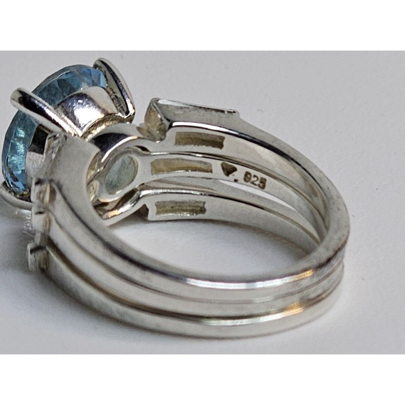 Vintage 925 Avon Blue Topaz & CZ Engagement Set SZ 4.75 - Picture 7 of 8